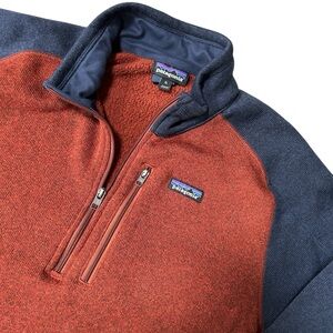 Patagonia Men’s Better Sweater ¼ Zip Pullover Rust Red & Navy, Size XL